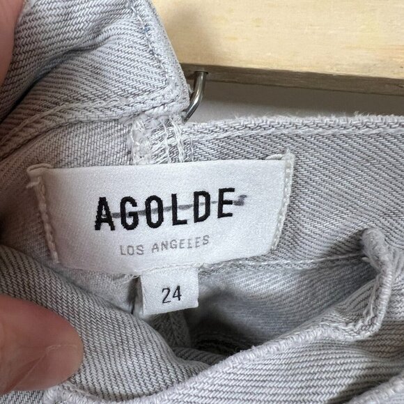Agolde Criss Cross Jeans Size 24 Gray Frayed Hem Straight Leg High Rise Denim - Picture 4 of 12